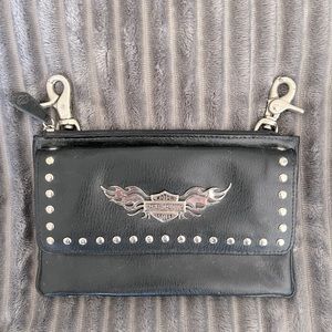 Black leather Harley-Davidson hip bag.